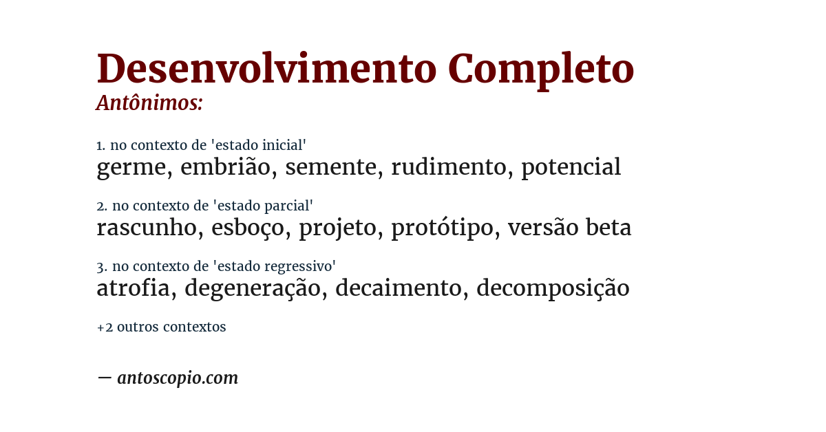 Antônimo de desenvolvimento completo