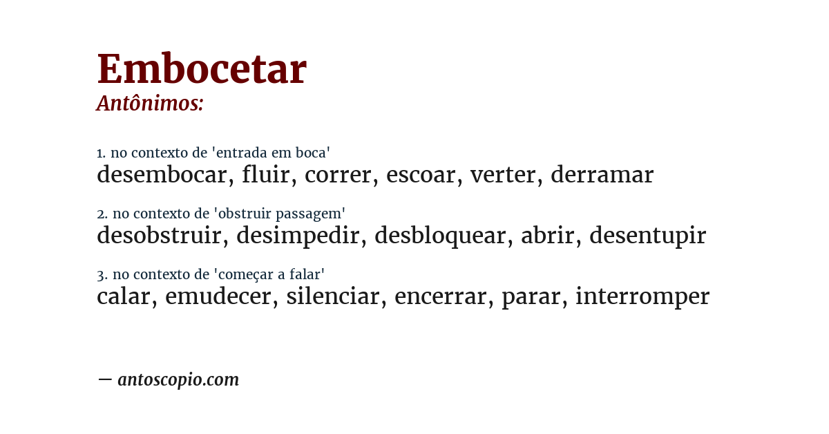 Antônimo de embocetar