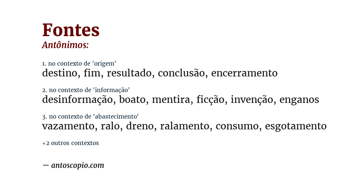Antônimo de fontes