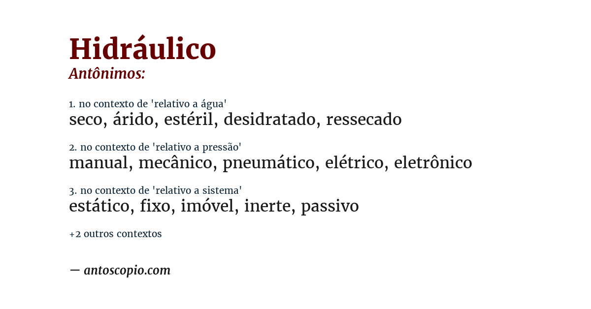 Antônimo de hidráulico