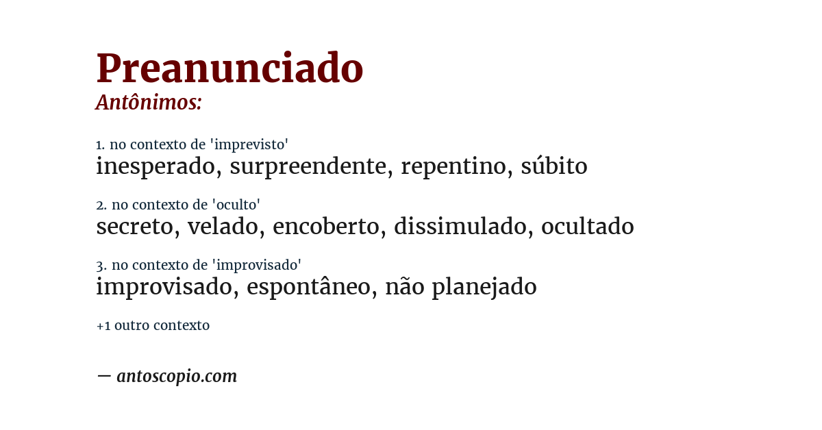 Antônimo de preanunciado