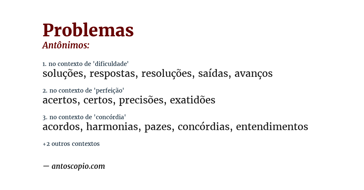 Antônimo de problemas