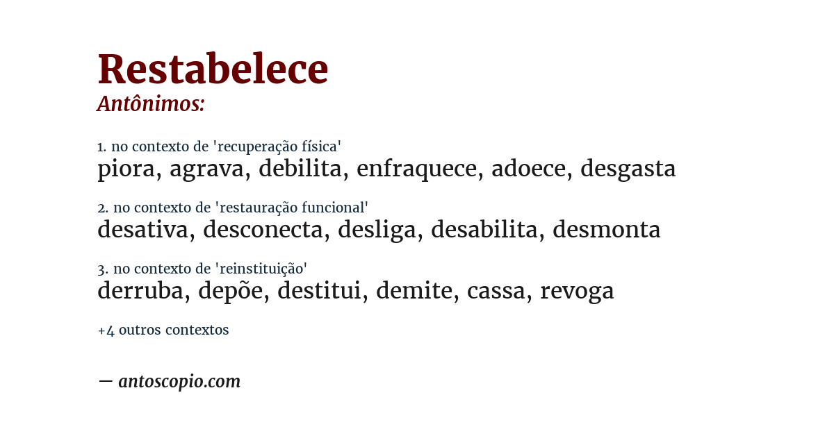 Antônimo de restabelece