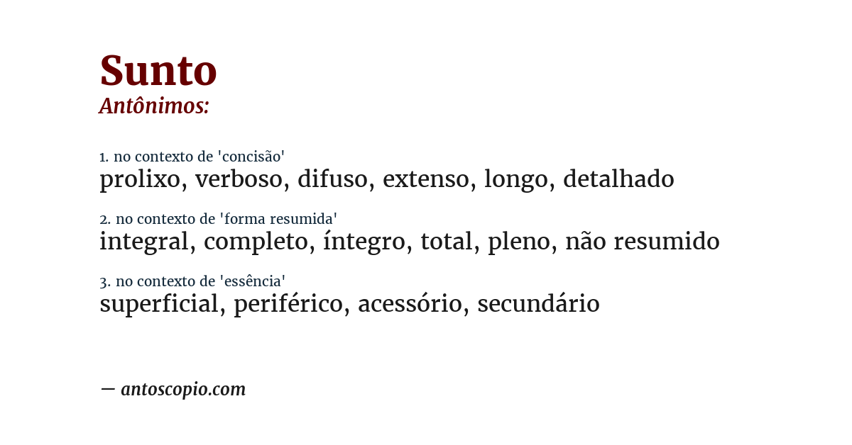 Antônimo de sunto