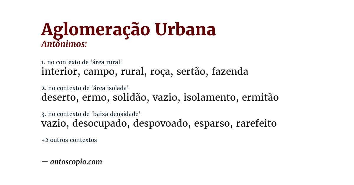 Antônimo de aglomeração urbana