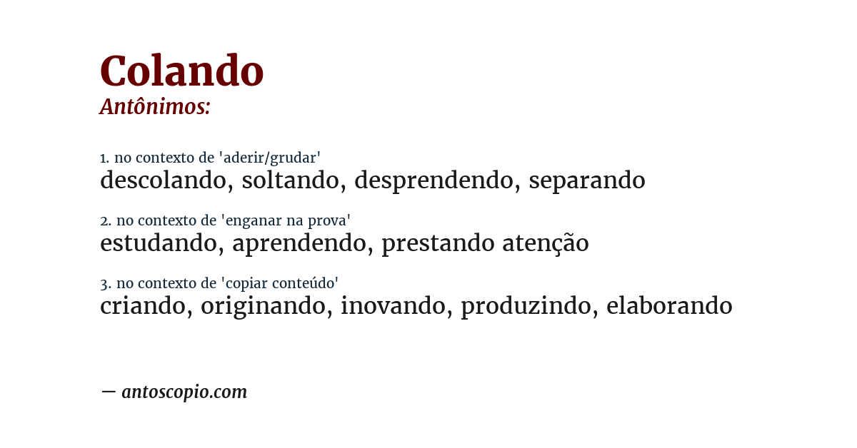 Antônimo de colando
