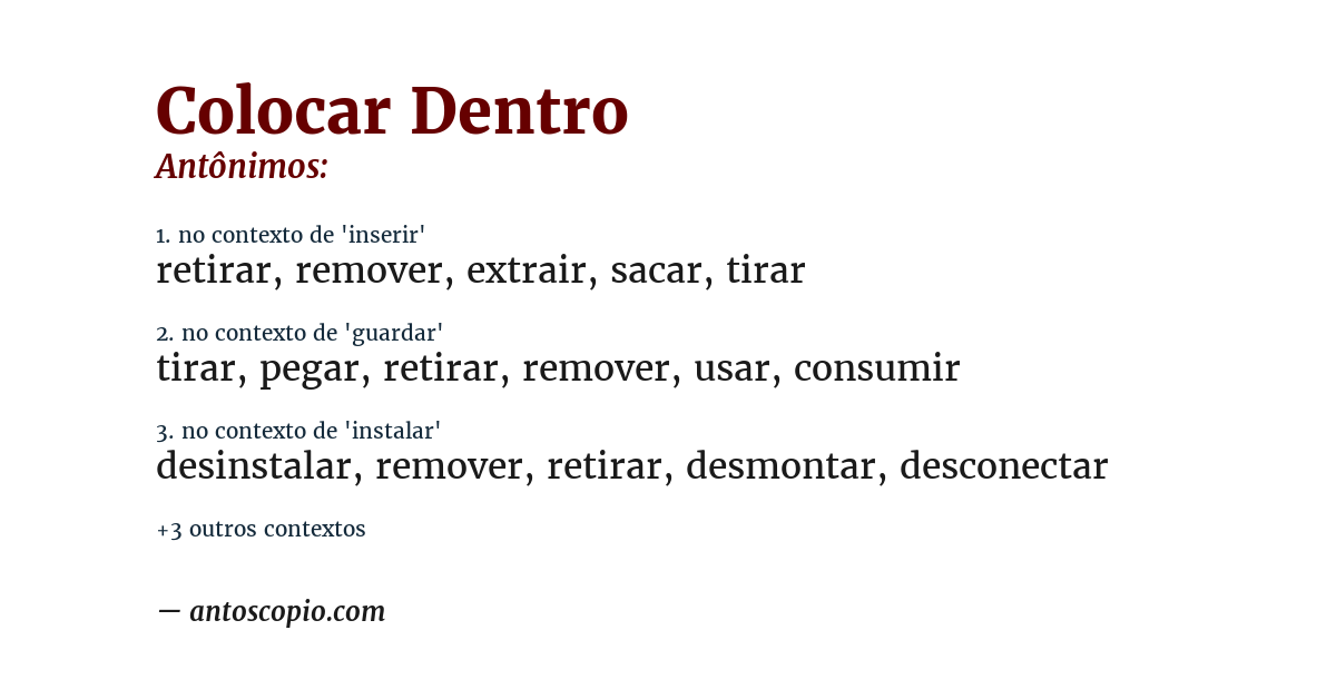 Antônimo de colocar dentro