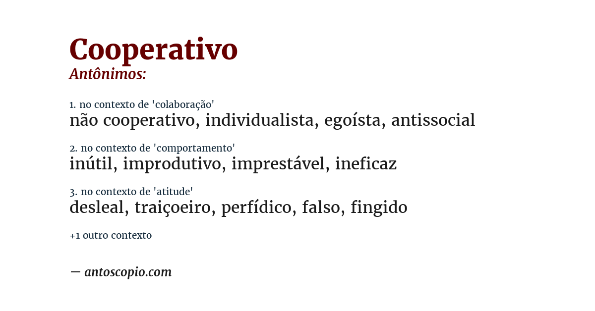 Antônimo de cooperativo