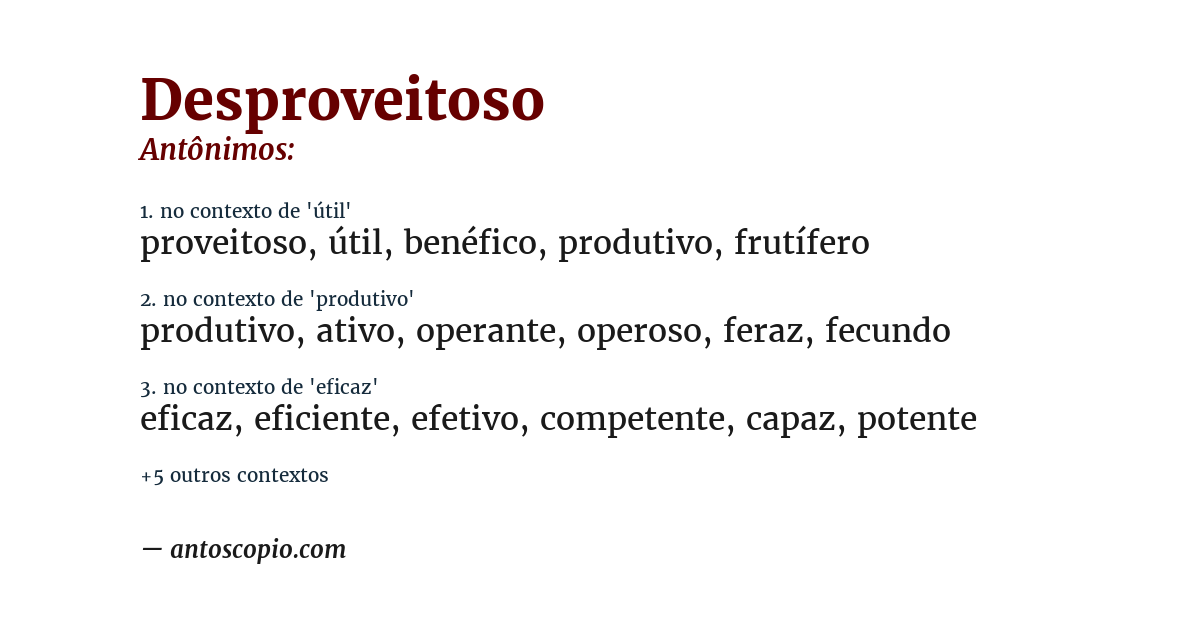 Antônimo de desproveitoso