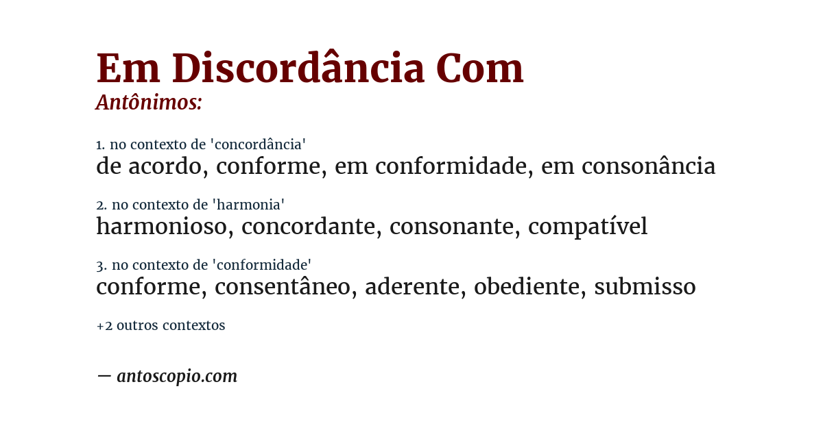 Antônimo de em discordância com