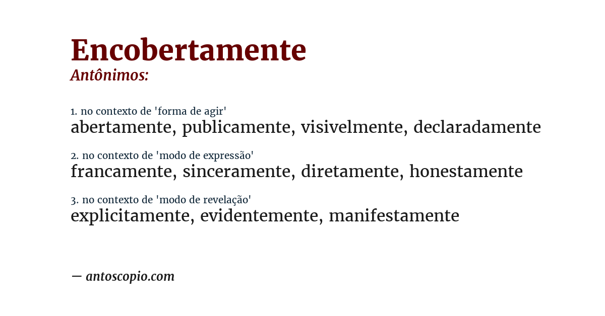 Antônimo de encobertamente