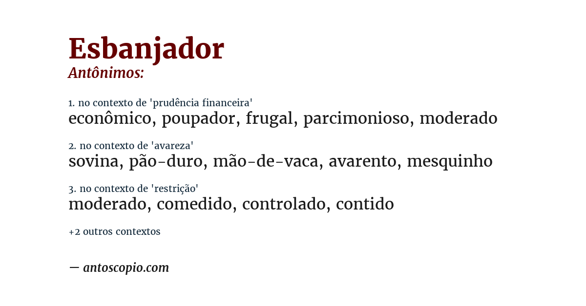 Antônimo de esbanjador