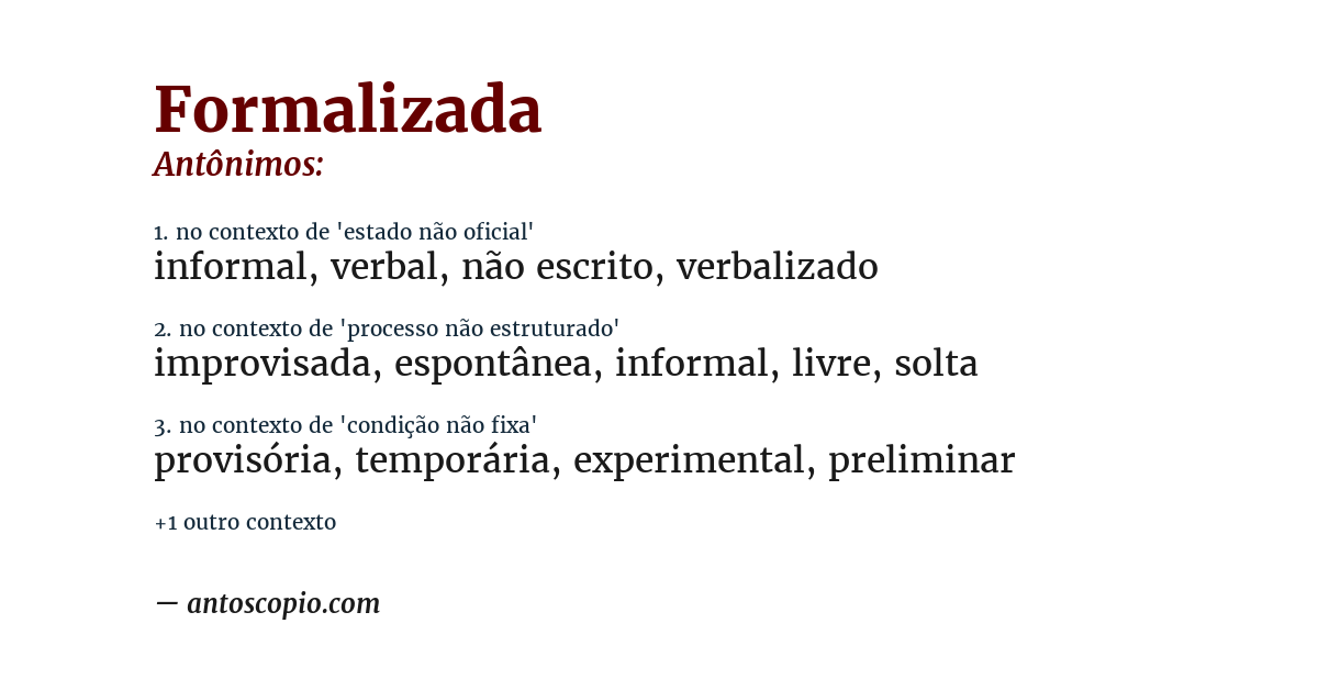 Antônimo de formalizada