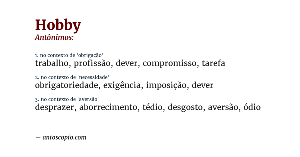 Antônimo de hobby