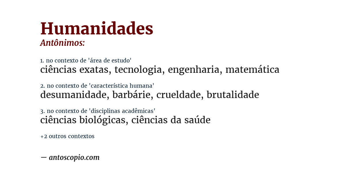 Antônimo de humanidades