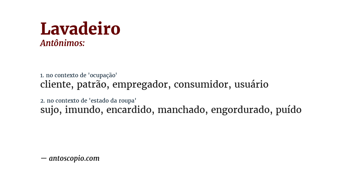 Antônimo de lavadeiro