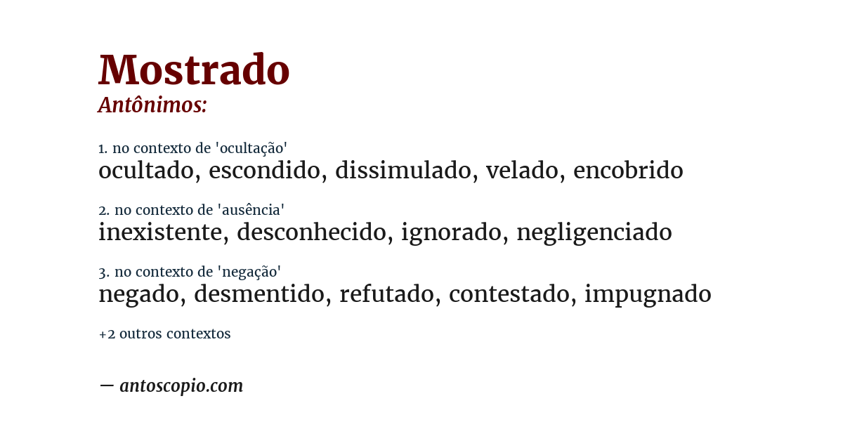 Antônimo de mostrado