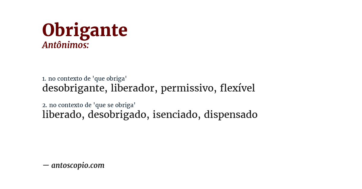 Antônimo de obrigante