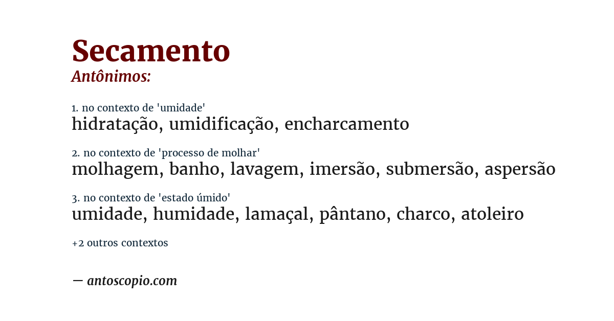 Antônimo de secamento