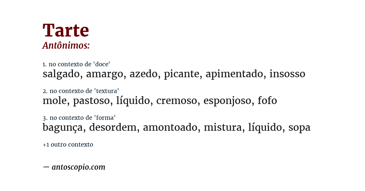 Antônimo de tarte