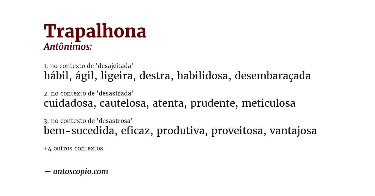 Antônimo de trapalhona