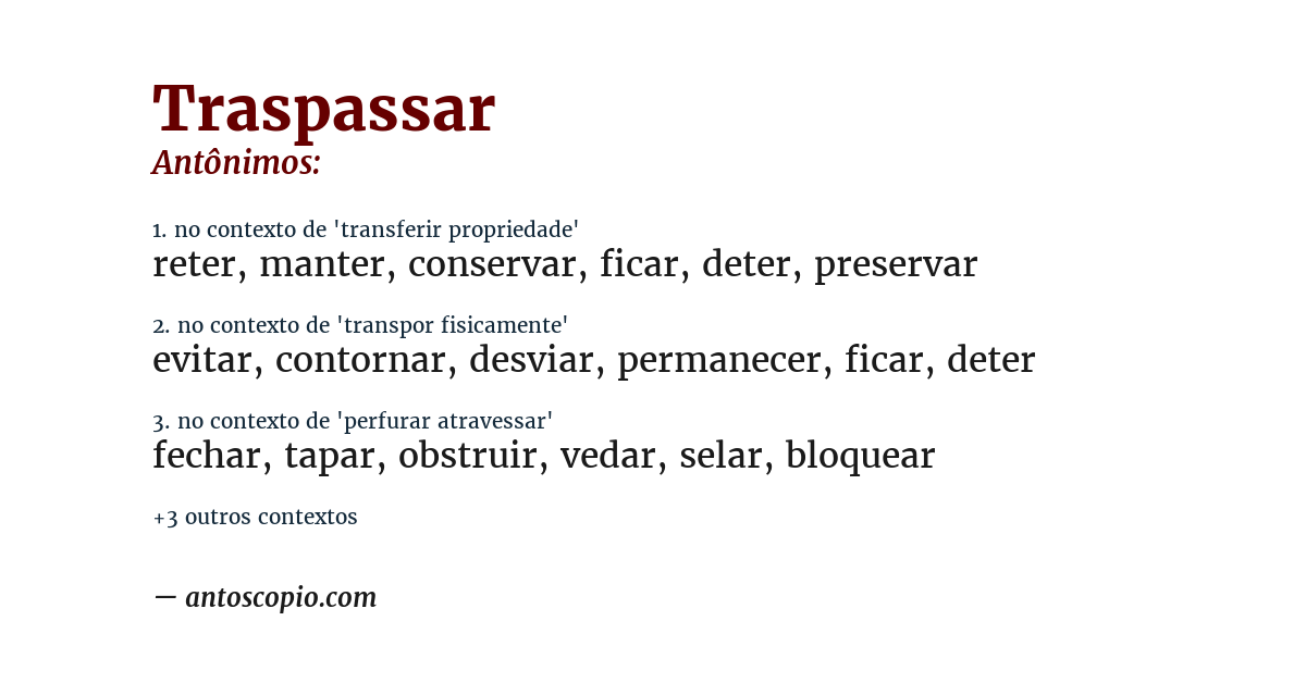 Antônimo de traspassar
