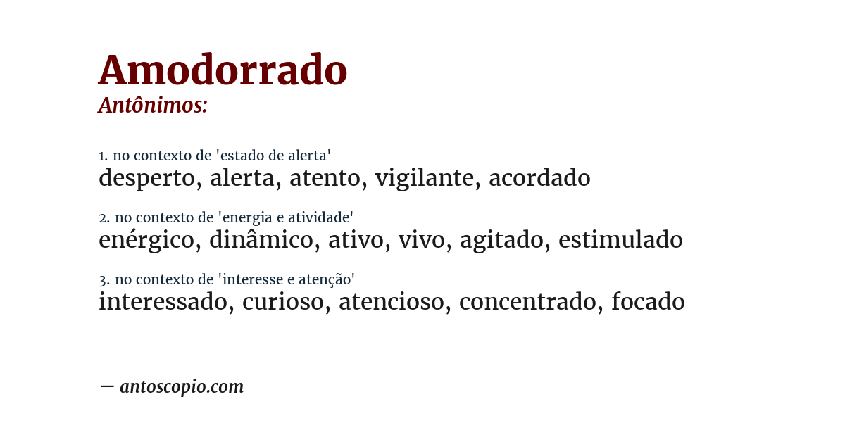 Antônimo de amodorrado