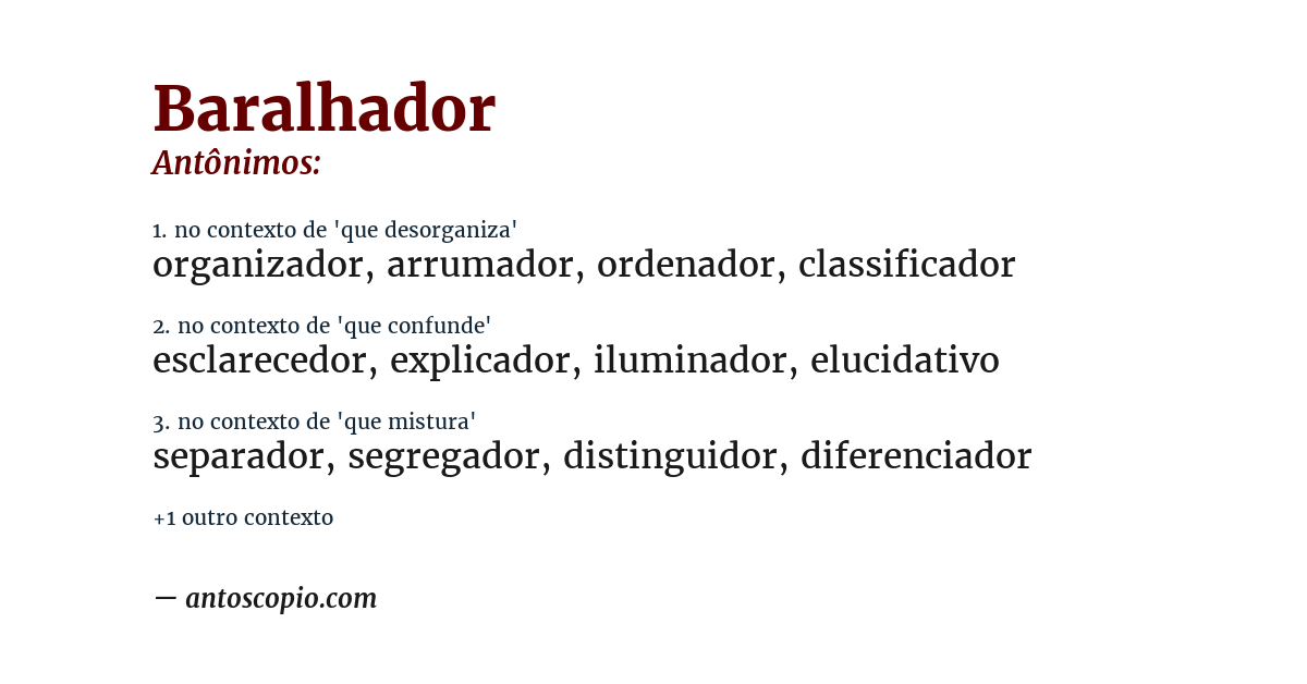Antônimo de baralhador