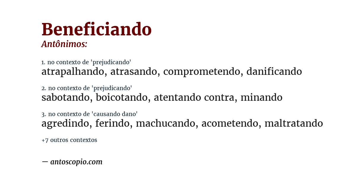 Antônimo de beneficiando