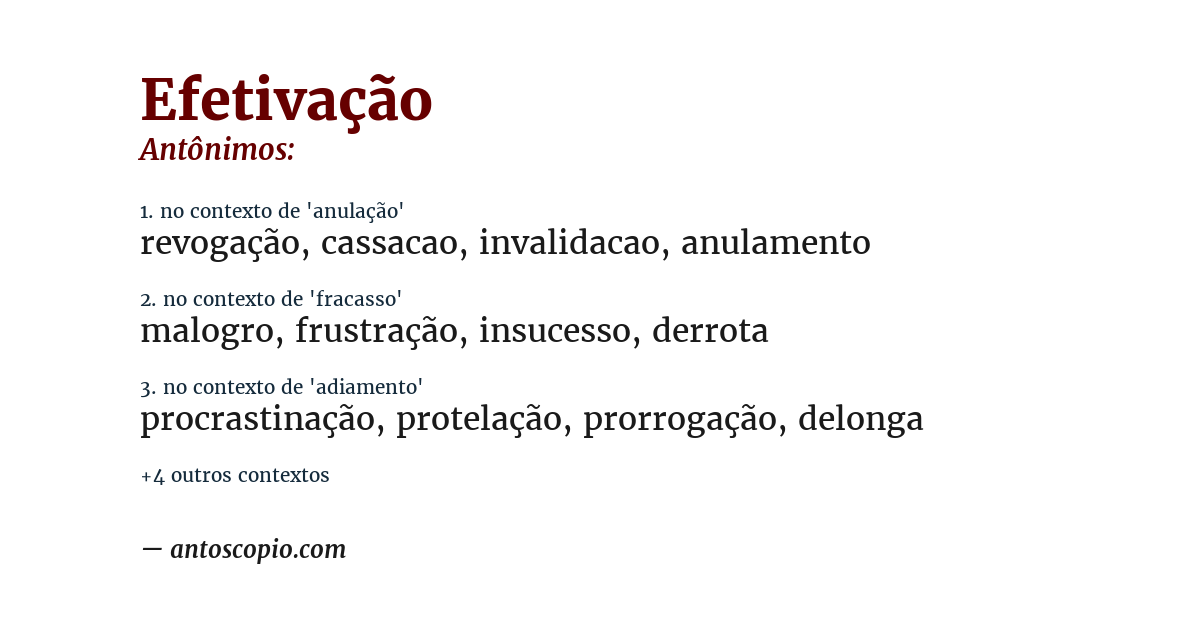 Antônimo de efetivação