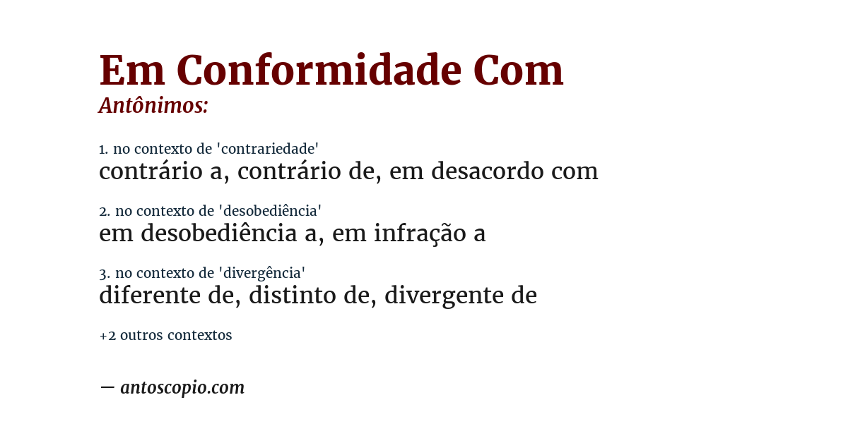 Antônimo de em conformidade com