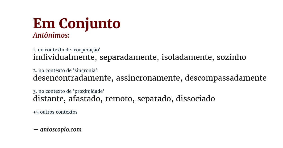 Antônimo de em conjunto