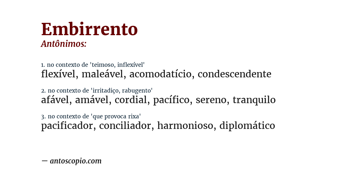 Antônimo de embirrento