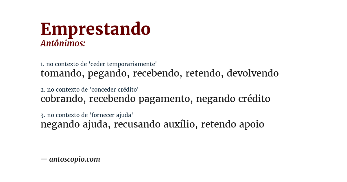 Antônimo de emprestando