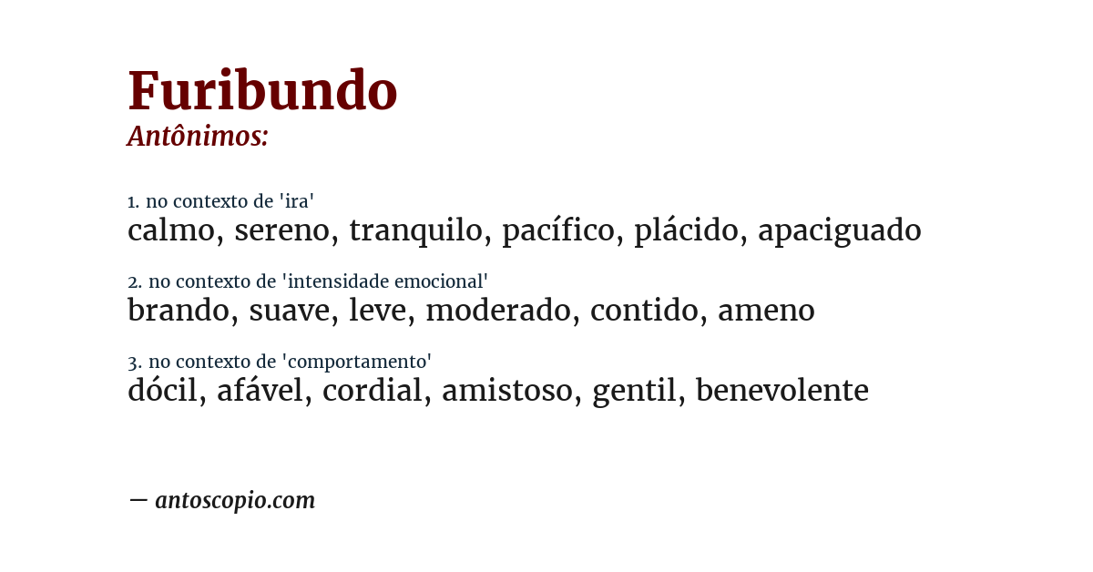 Antônimo de furibundo