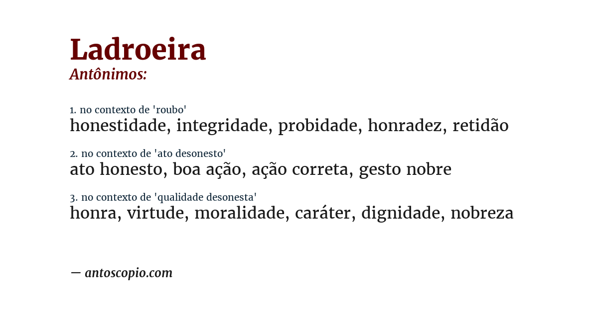 Antônimo de ladroeira