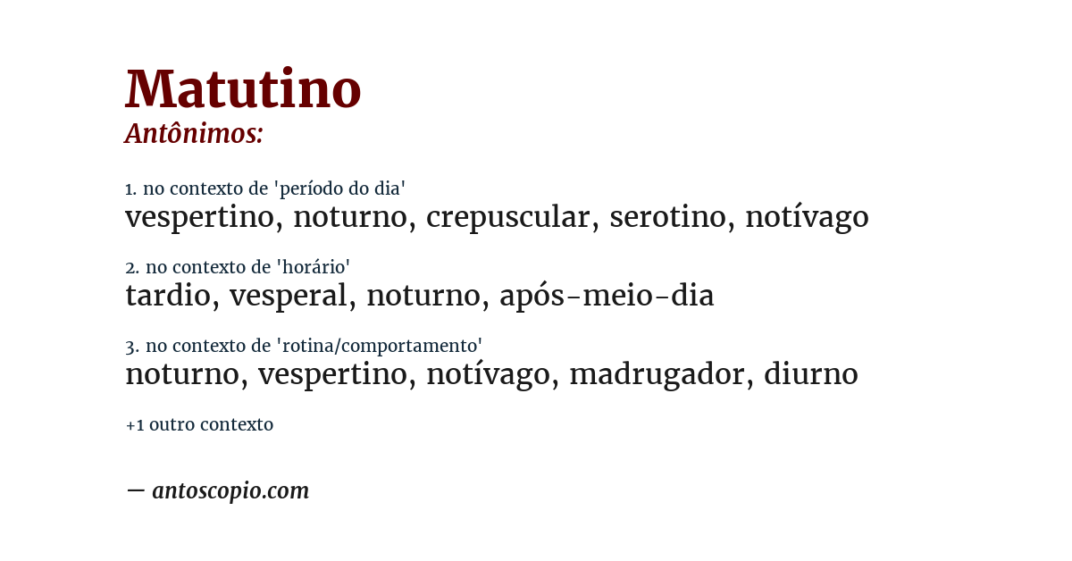 Antônimo de matutino