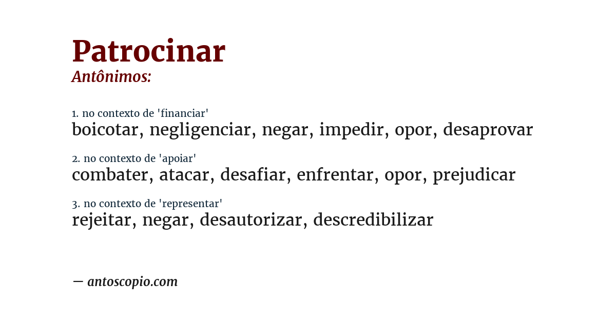 Antônimo de patrocinar