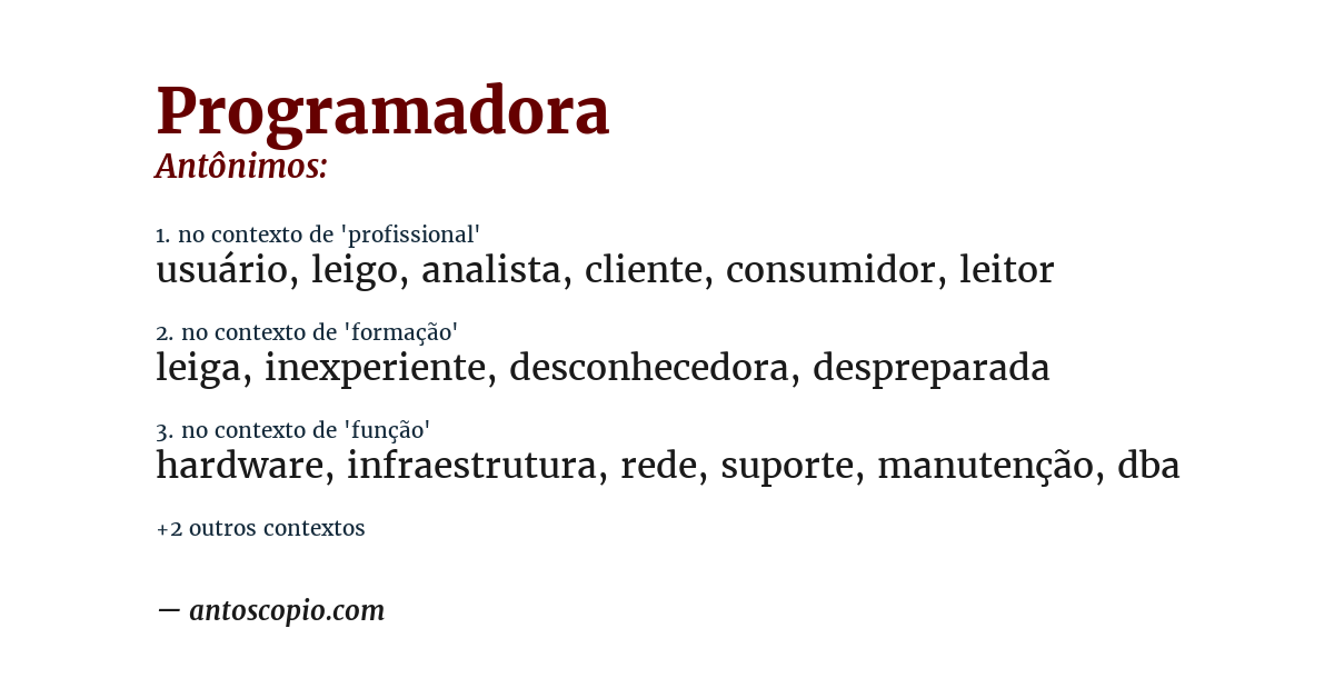 Antônimo de programadora