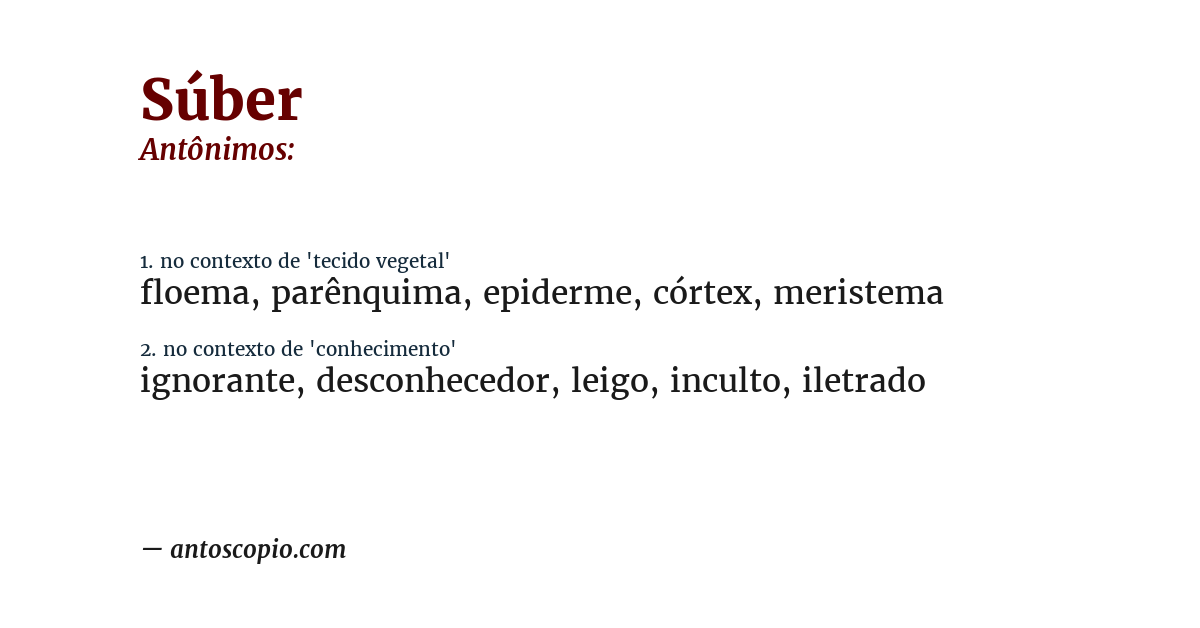 Antônimo de súber