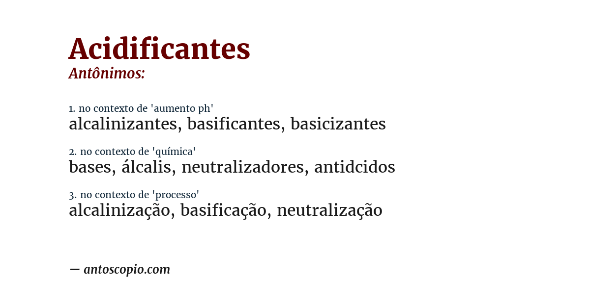 Antônimo de acidificantes