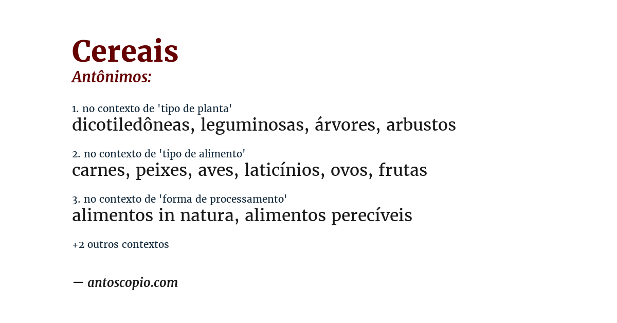 Antônimo de cereais