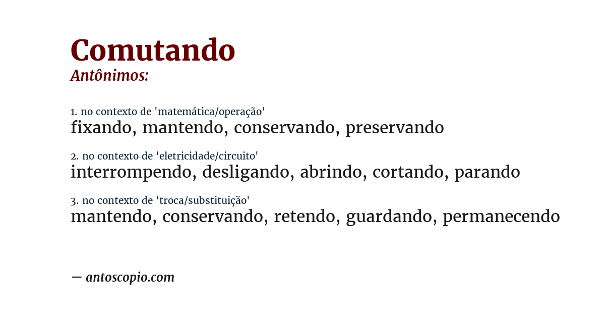 Antônimo de comutando