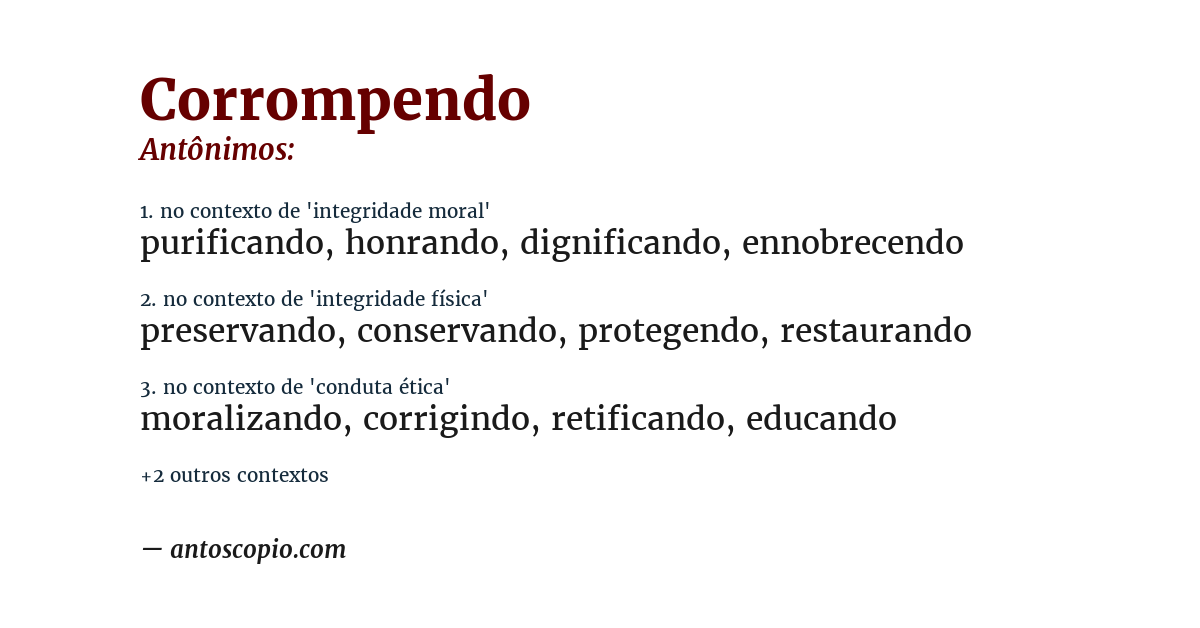 Antônimo de corrompendo