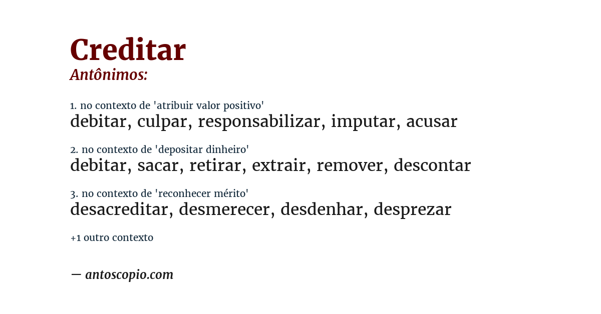 Antônimo de creditar