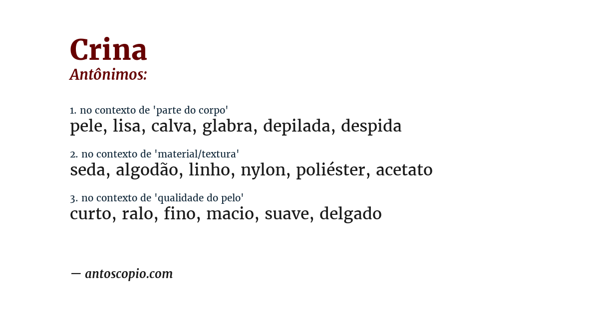 Antônimo de crina