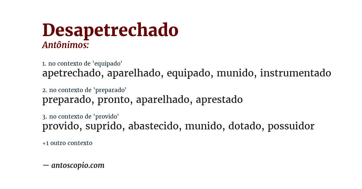 Antônimo de desapetrechado