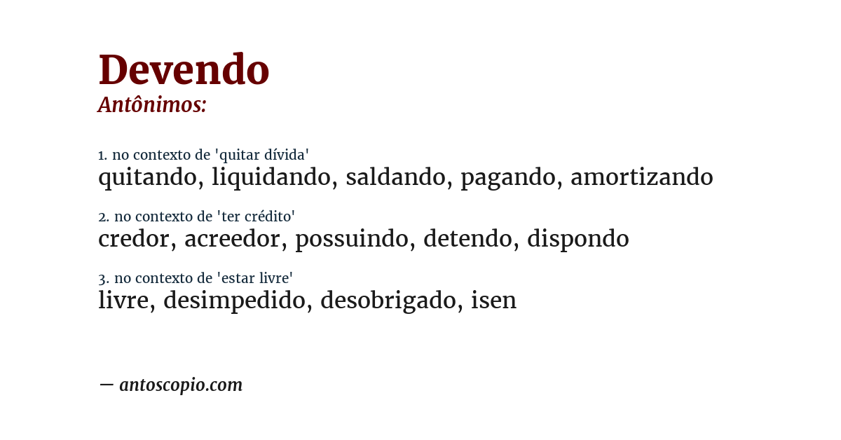 Antônimo de devendo