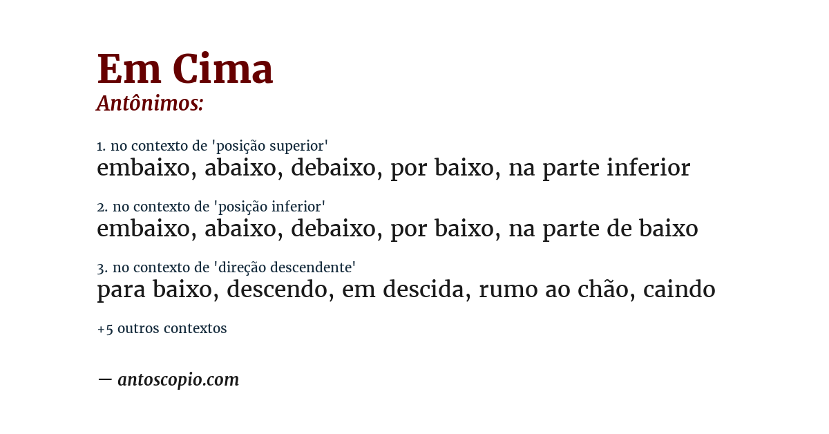 Antônimo de em cima