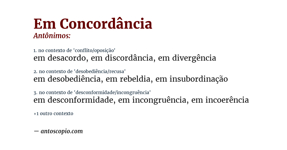 Antônimo de em concordância